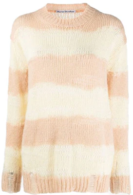 (Women) Acne Studios FW21 Oversized Distressed Striped Sweater Women Yellow. A60243-CMH101 Order (Women) Acne Studios FW21 Oversized Distressed Striped Sweater Women Yellow. A60243-CMH101