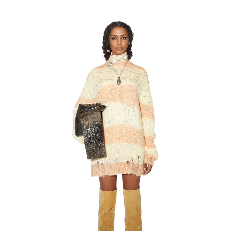 Lookbook (Women) Acne Studios FW21 Oversized Distressed Striped Sweater Women Yellow. A60243-CMH101
