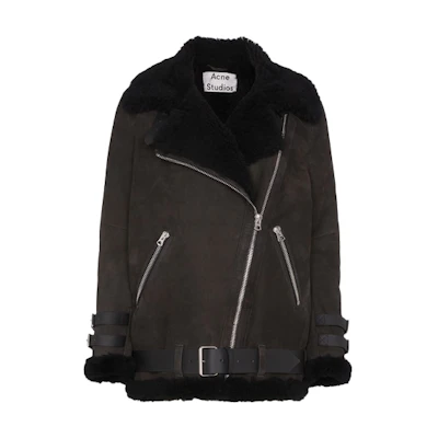 (Women) Acne Studios FW21 Shearling Oversized Leather Jacket Black 1AR173-AJO