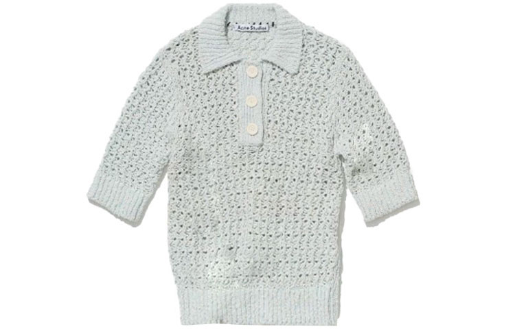 (Women) Acne Studios FW21 Teal Cut-Out Knit Short Sleeve Polo Shirt A60306-CN2