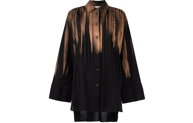 (Women) Acne Studios FW21 Two-Tone Pleated Long-Sleeve Shirt Colorblock Design AC0397-900