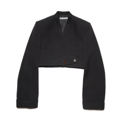 (Women) Acne Studios FW22 Black Cropped Long-Sleeve Solid Button Blazer. AH0203-900