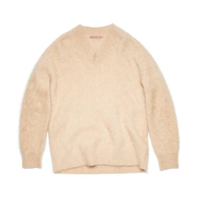 (Women) Acne Studios FW22 Brown Solid V-Neck Wool Sweater Pullover. A60386-AE2