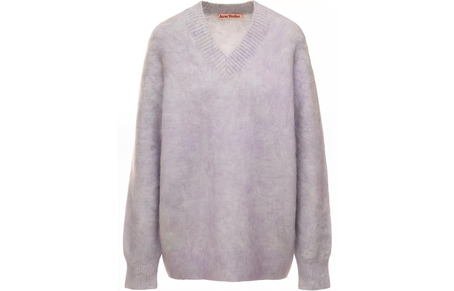 (Women) Acne Studios FW22  Green Mixed Knit V-Neck Pullover Sweater. A60386-CXM