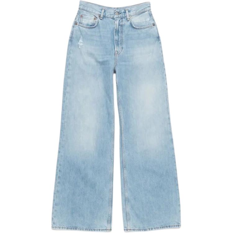 (Women) Acne Studios FW22  High-Waisted Wide-Leg Loose Fit Jeans Light Blue Denim. A00385-228