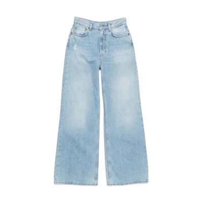 (Women) Acne Studios FW22 High-Waisted Wide-Leg Loose Fit Jeans Light Blue Denim. A00385-228