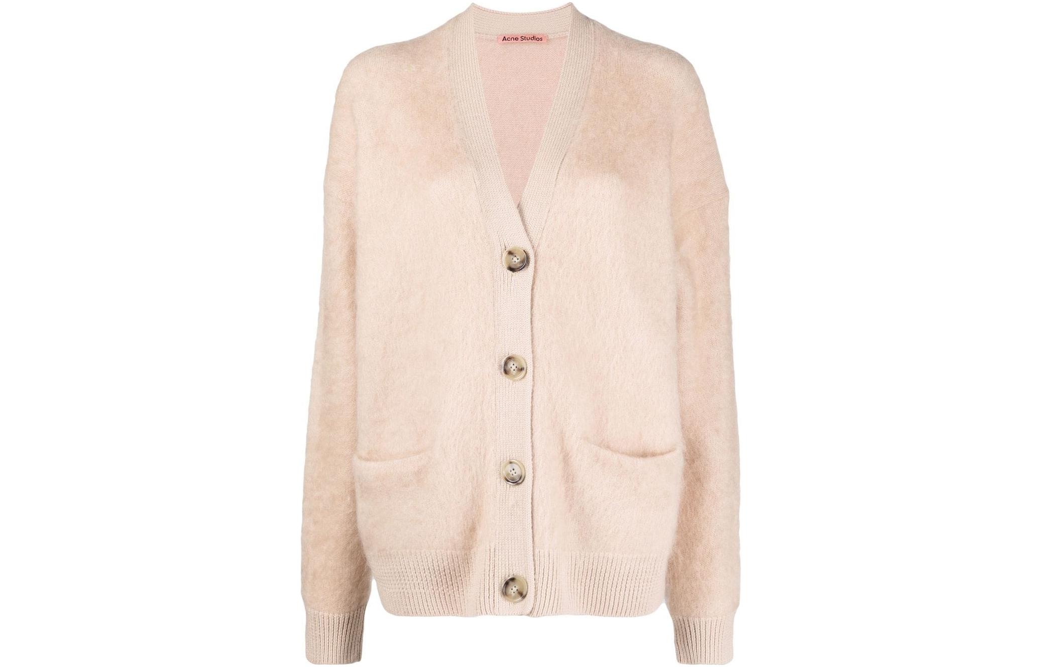 (Women) Acne Studios FW22  Solid V-Neck Wool Cardigan Knit - Warm Beige. A60385-AE2
