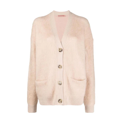 (Women) Acne Studios FW22 Solid V-Neck Wool Cardigan Knit - Warm Beige. A60385-AE2