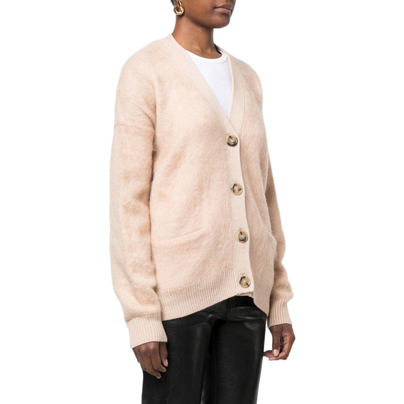 Purchase (W) Acne Studios FW22 Kardigan Rajut V-Leher Bulu - Beige Hangat. A60385-AE2