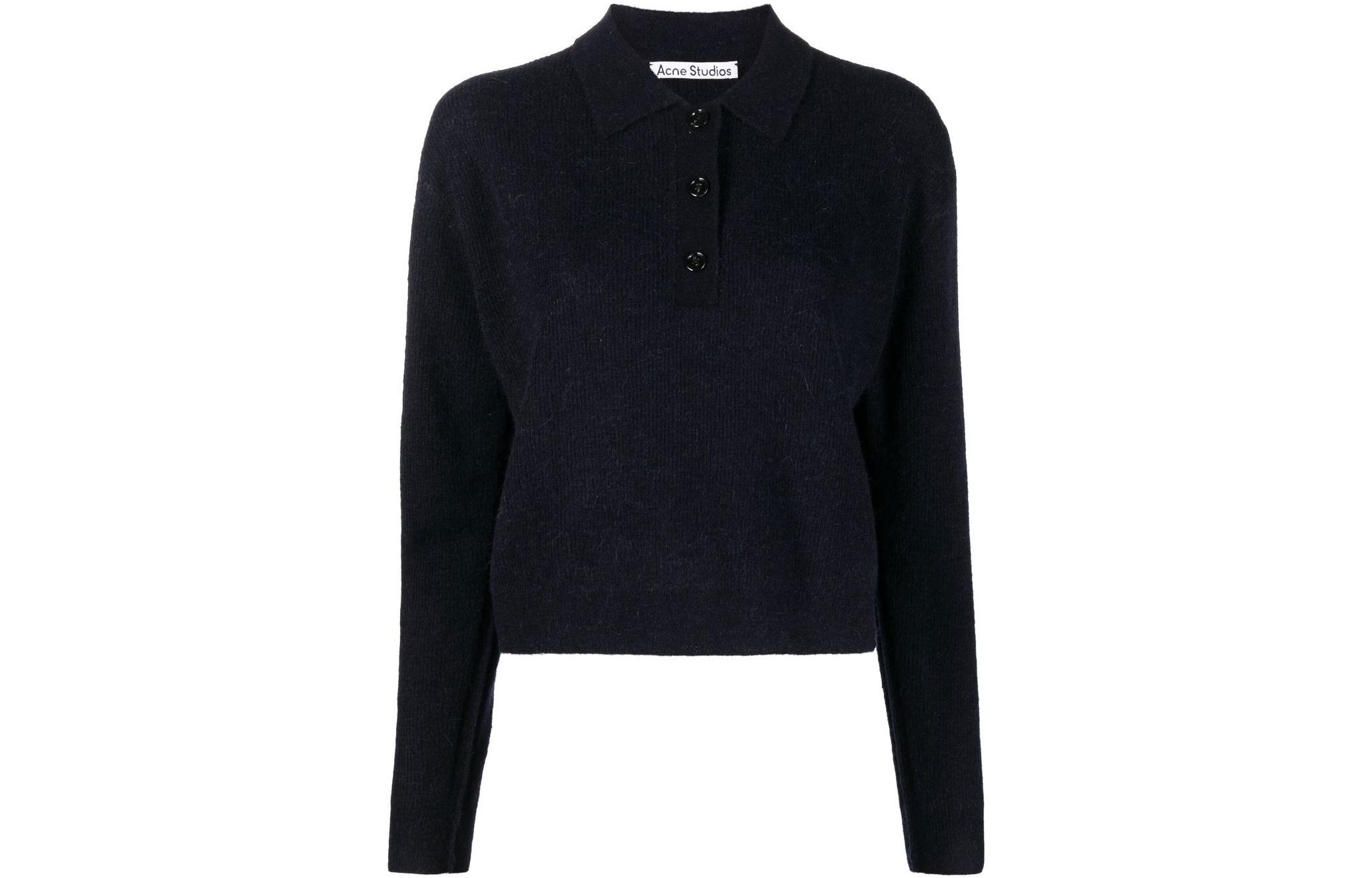 Order (Women) Acne Studios FW22  Solid Wool Polo Cardigan Sweater Deep Blue. A60334-833
