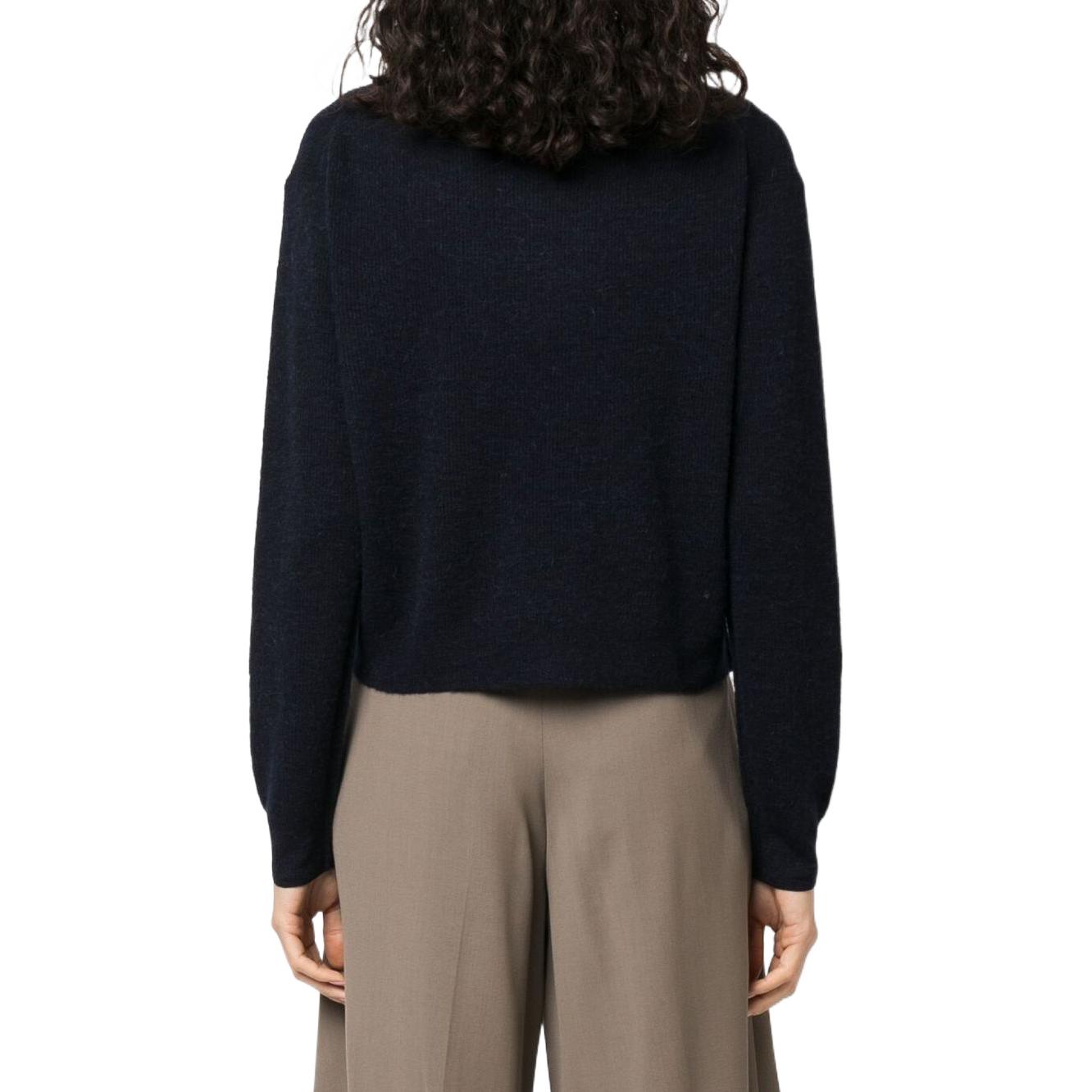 Shop (Women) Acne Studios FW22  Solid Wool Polo Cardigan Sweater Deep Blue. A60334-833