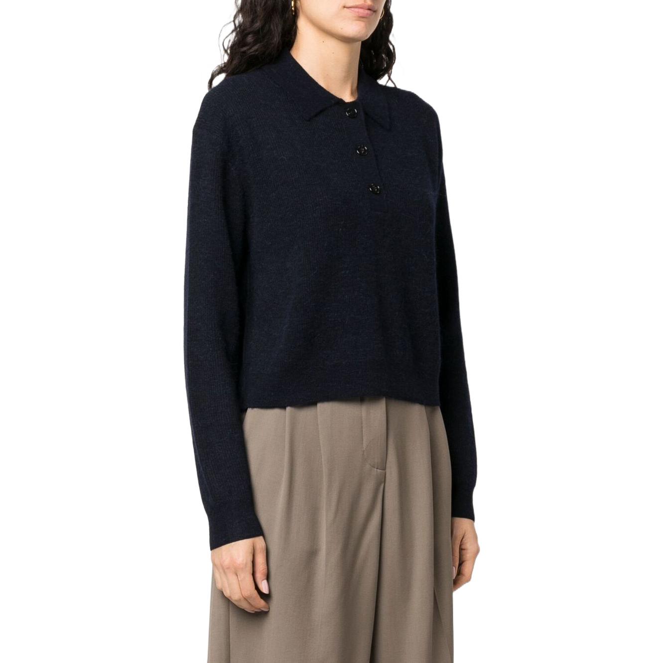 Purchase (Women) Acne Studios FW22  Solid Wool Polo Cardigan Sweater Deep Blue. A60334-833