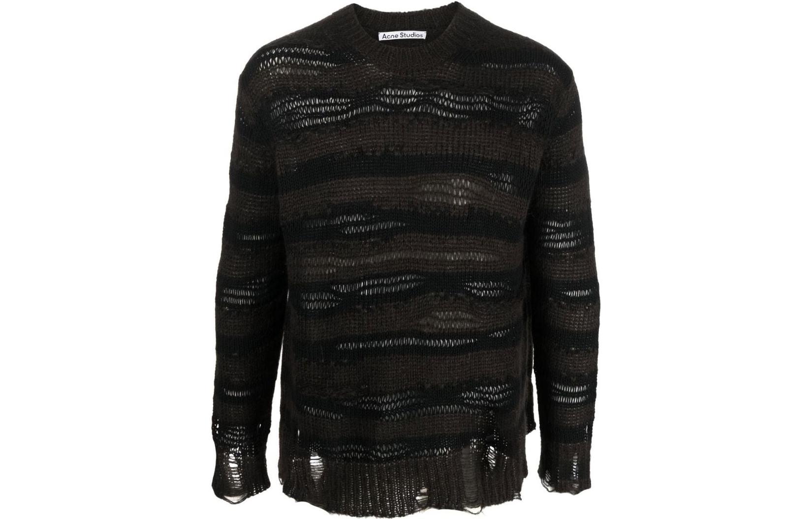 (Women) Acne Studios FW22  Striped Cut-Out Knit Sweater Charcoal Grey. A60399-DF5