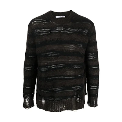 (Women) Acne Studios FW22 Striped Cut-Out Knit Sweater Charcoal Grey. A60399-DF5