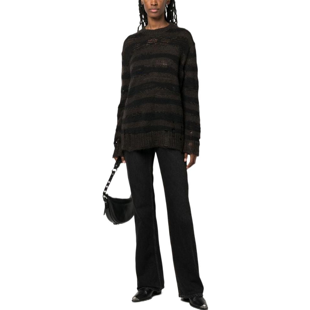 Lookbook (W) 아크네 스튜디오 FW22 스트라이프 컷아웃 니트 스웨터 차콜 그레이. A60399-DF5