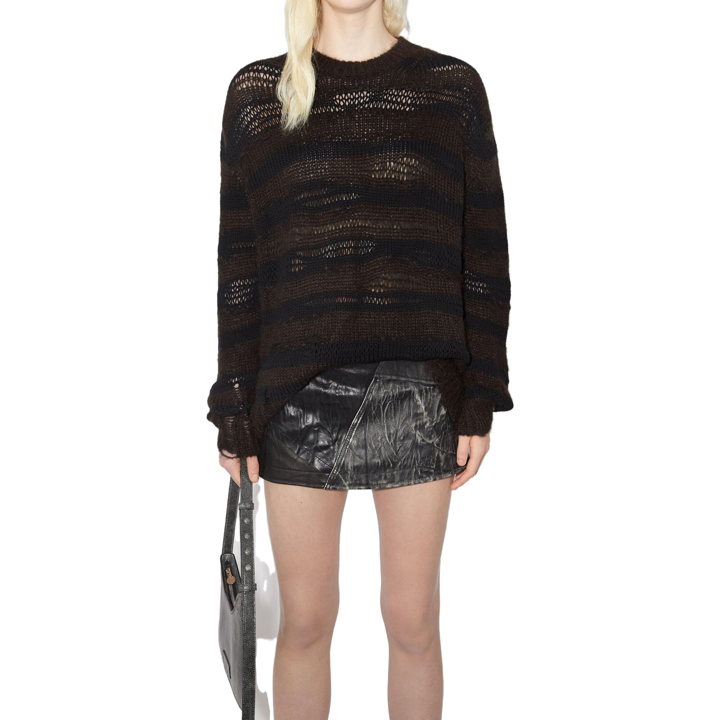 Details for (W) 아크네 스튜디오 FW22 스트라이프 컷아웃 니트 스웨터 차콜 그레이. A60399-DF5