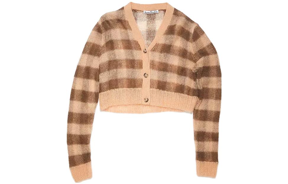 (Women) Acne Studios FW22 Brown Plaid Button-Up Knit Cardigan A60400-DD4