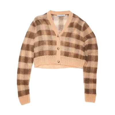 (Women) Acne Studios FW22 Brown Plaid Button-Up Knit Cardigan A60400-DD4