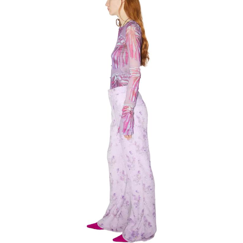 Purchase (Women) Acne Studios FW22 Floral Print Wide-Leg Pants Orchid Purple AK0617-CJP