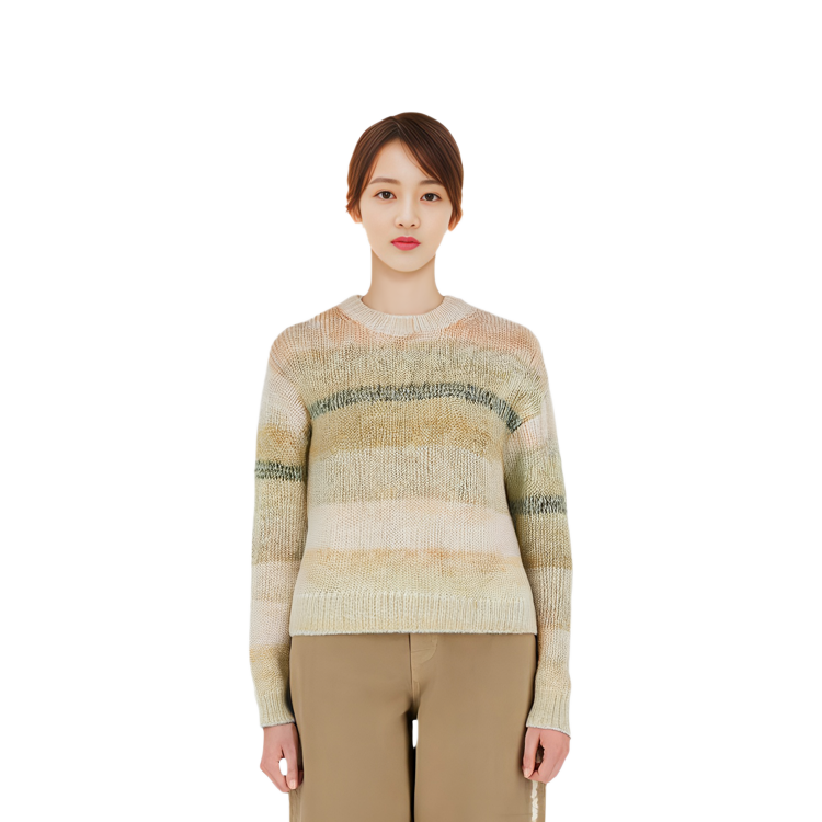 Shop (W) Acne Studios FW22 Suéter de Punto a Rayas Degradadas Beige. A60372-CFE