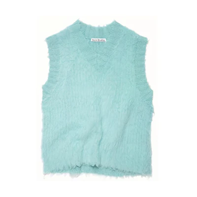 (Women) Acne Studios FW22 Solid V-Neck Ribbed Casual Vest Women’s Light Blue. FN-WN-KNIT000560