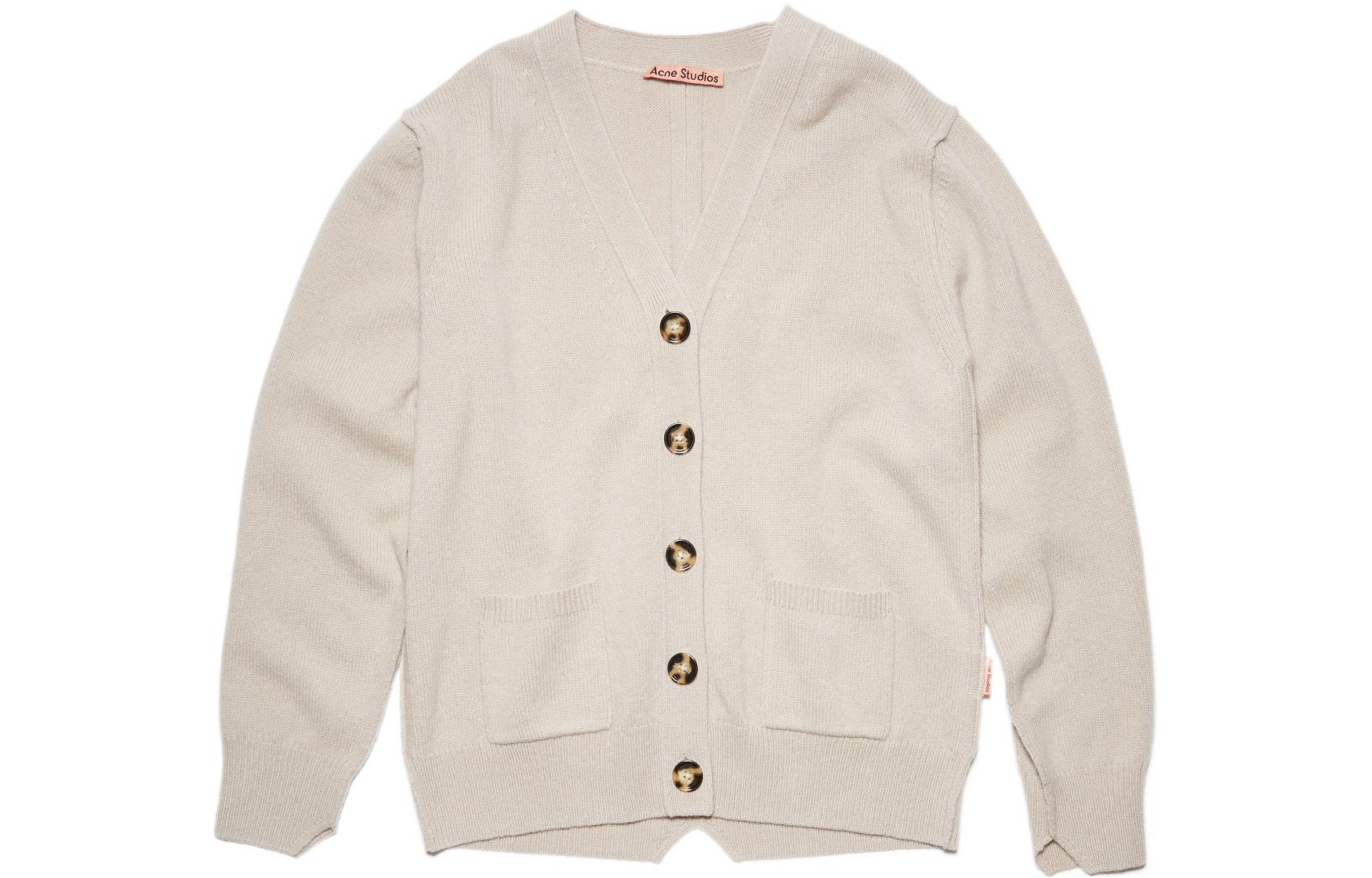 (Women) Acne Studios FW22 Women’s V-Neck Wool Cardigan Knit Sweater in Cream A60376-AE5