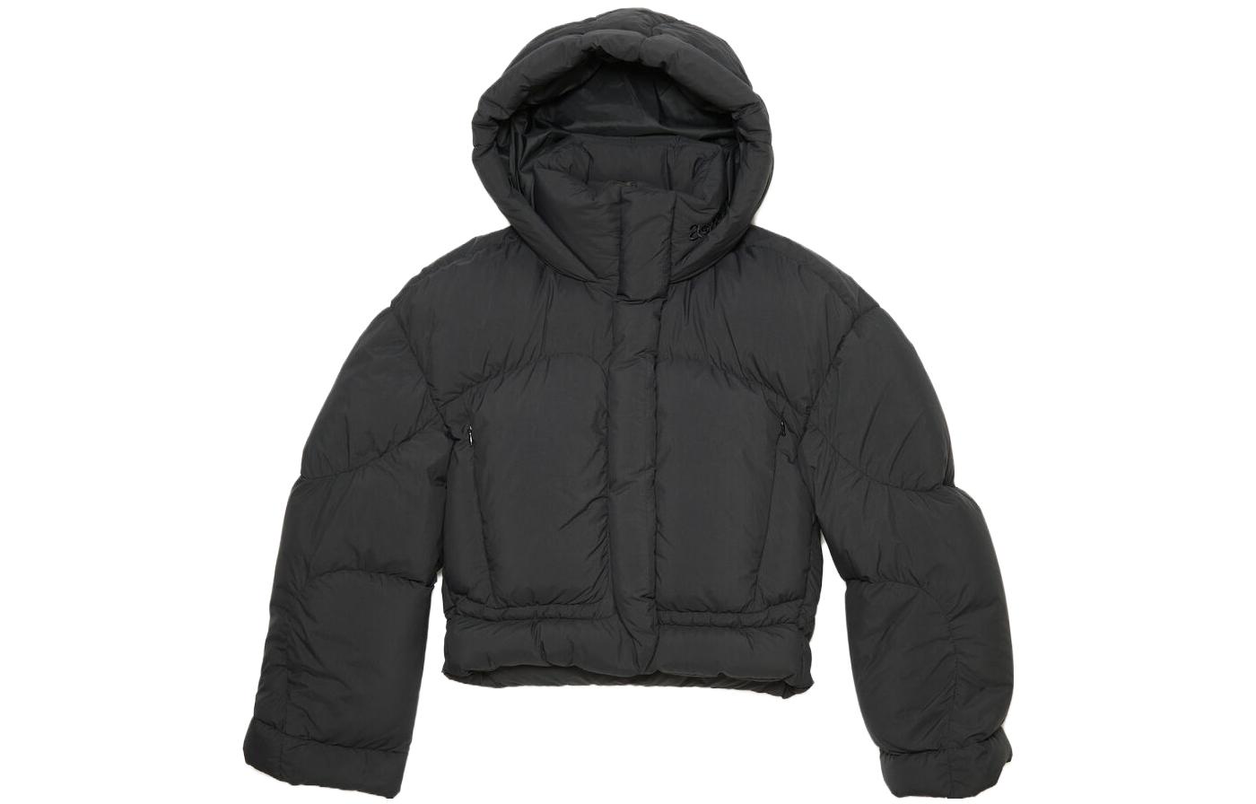 (Women) Acne Studios FW23  Black Short Puffer Jacket with Embroidered Logo. A90550-900