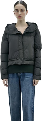 (Women) Acne Studios FW23 Black Short Puffer Jacket with Embroidered Logo. A90550-900 Details for (Women) Acne Studios FW23 Black Short Puffer Jacket with Embroidered Logo. A90550-900