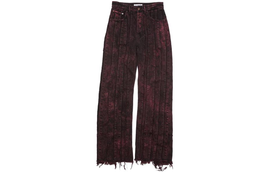 (Women) Acne Studios FW23  Burgundy Loose Distressed Striped Wide-Leg Denim Jeans. A00411-CQO 圖 2