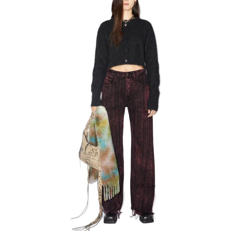 (Women) Acne Studios FW23  Burgundy Loose Distressed Striped Wide-Leg Denim Jeans. A00411-CQO 圖 3