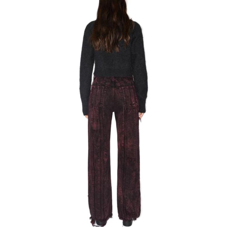 (Women) Acne Studios FW23  Burgundy Loose Distressed Striped Wide-Leg Denim Jeans. A00411-CQO 圖 4