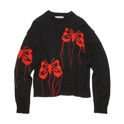 (Women) Acne Studios FW23 Butterfly Knit Mohair Sweater Red Black. A60442-AH9