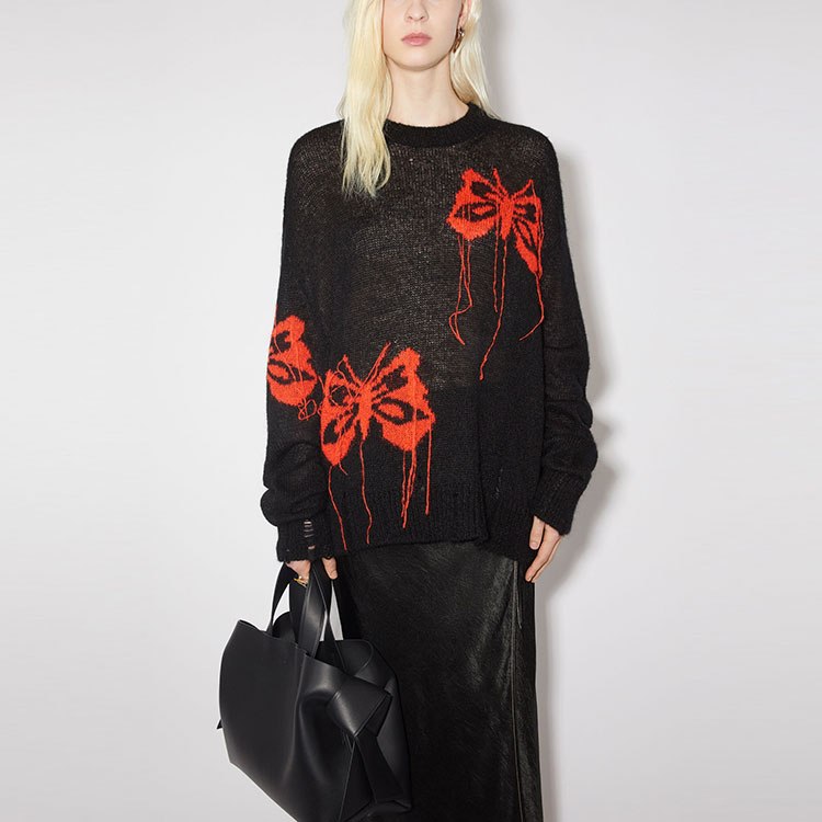 Lookbook (W) Acne Studios FW23 Sweater Rajut Mohair Kupu-Kupu Merah Hitam. A60442-AH9