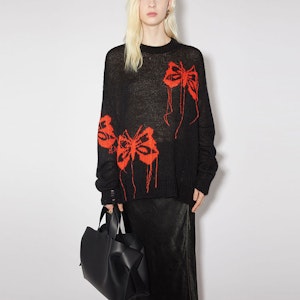 (W) Acne Studios FW23 Sweater Rajut Mohair Motif Kupu-Kupu Merah Hitam. A60442-AH9 Lookbook (W) Acne Studios FW23 Sweater Rajut Mohair Motif Kupu-Kupu Merah Hitam. A60442-AH9