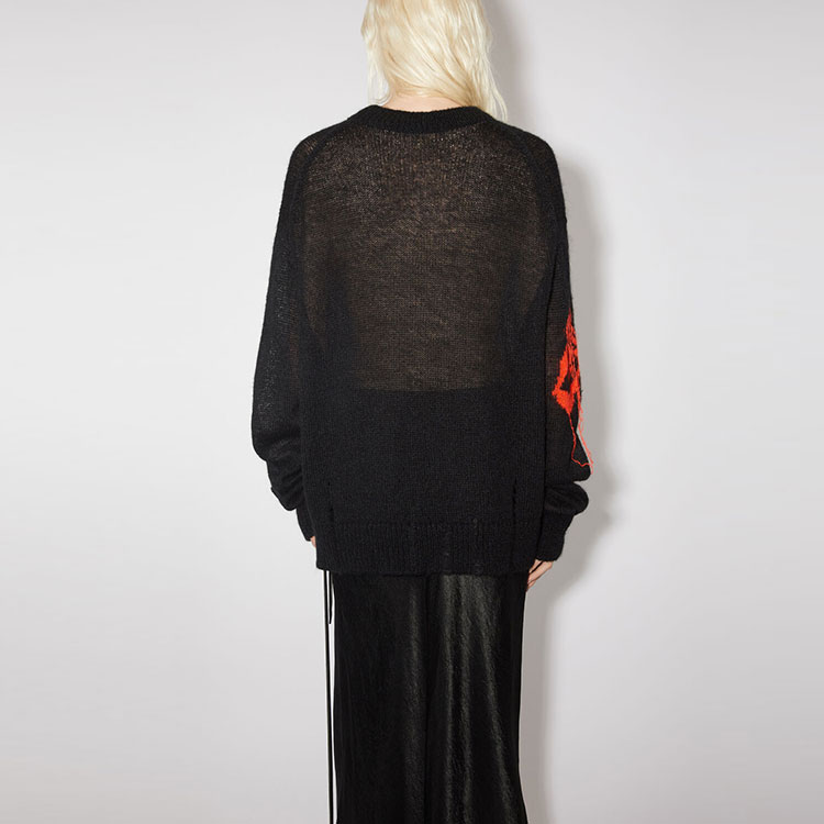 Shop (W) Acne Studios FW23 Sweater Rajut Mohair Kupu-Kupu Merah Hitam. A60442-AH9