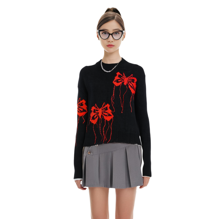 Purchase (W) Acne Studios FW23 Sweater Rajut Mohair Kupu-Kupu Merah Hitam. A60442-AH9