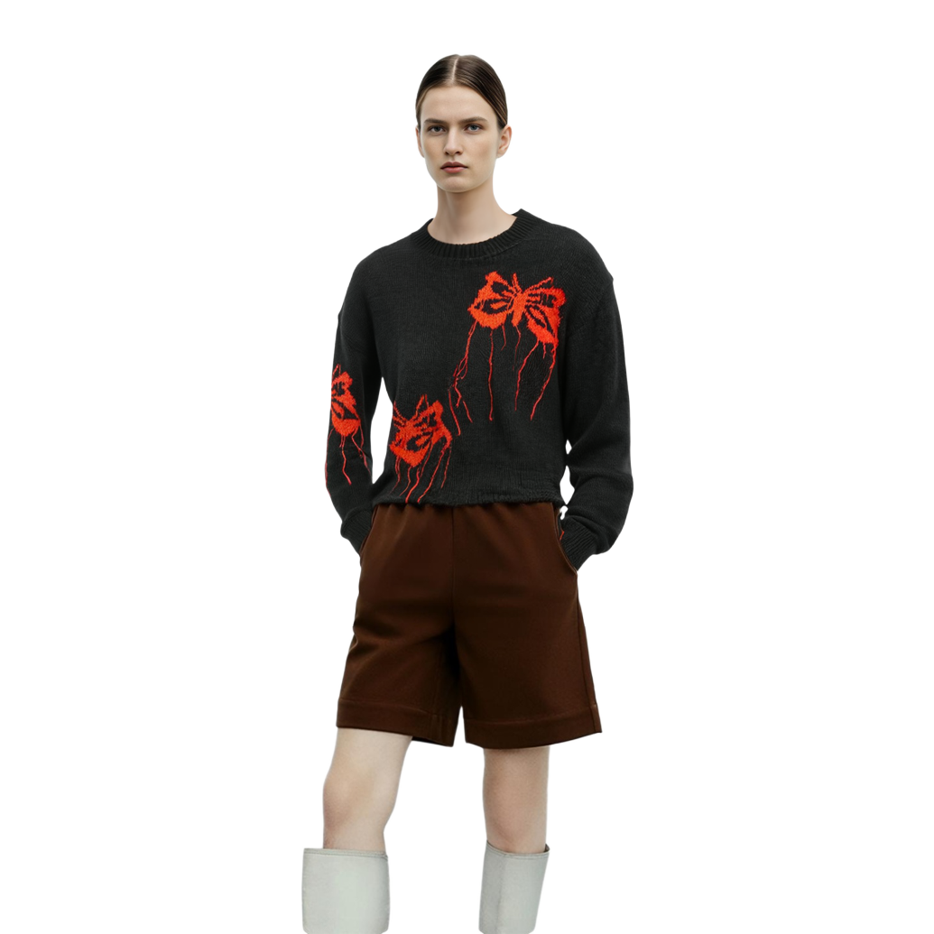 Details for (W) Acne Studios FW23 Sweater Rajut Mohair Kupu-Kupu Merah Hitam. A60442-AH9