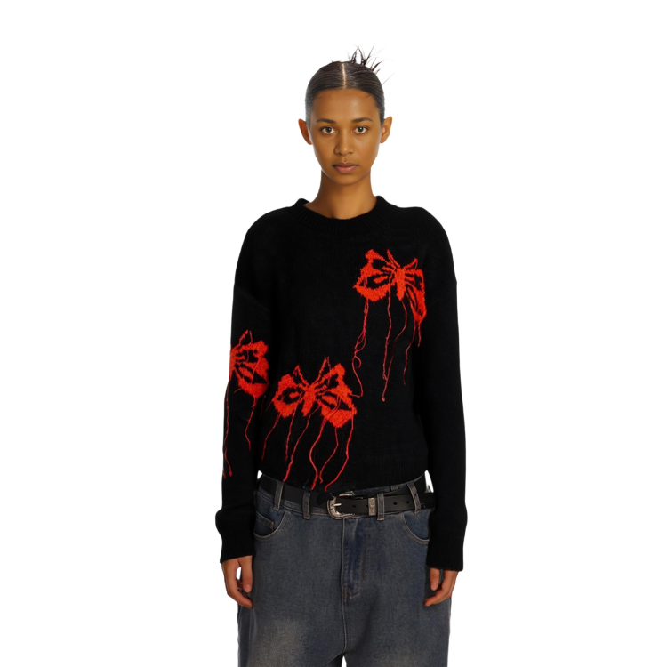 Sizing (W) Acne Studios FW23 Sweater Rajut Mohair Kupu-Kupu Merah Hitam. A60442-AH9