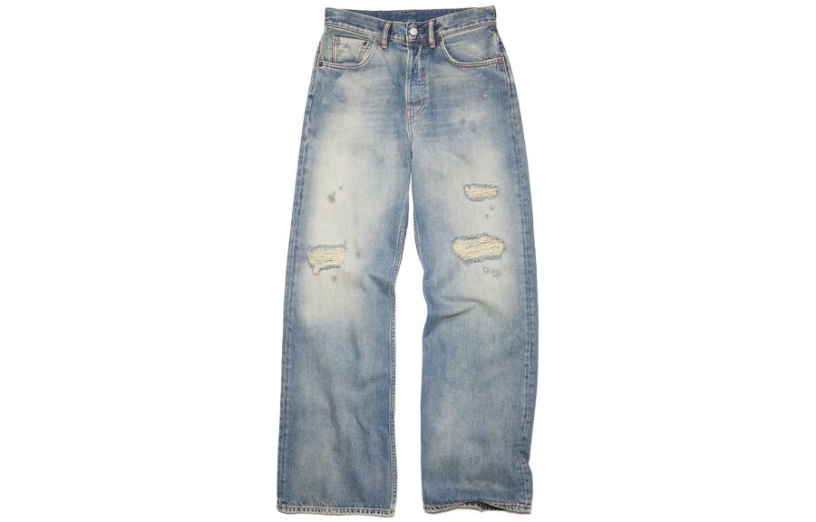 (Women) Acne Studios FW23  Distressed Loose Fit Wide-Leg Jeans Blue Denim. A00383-863