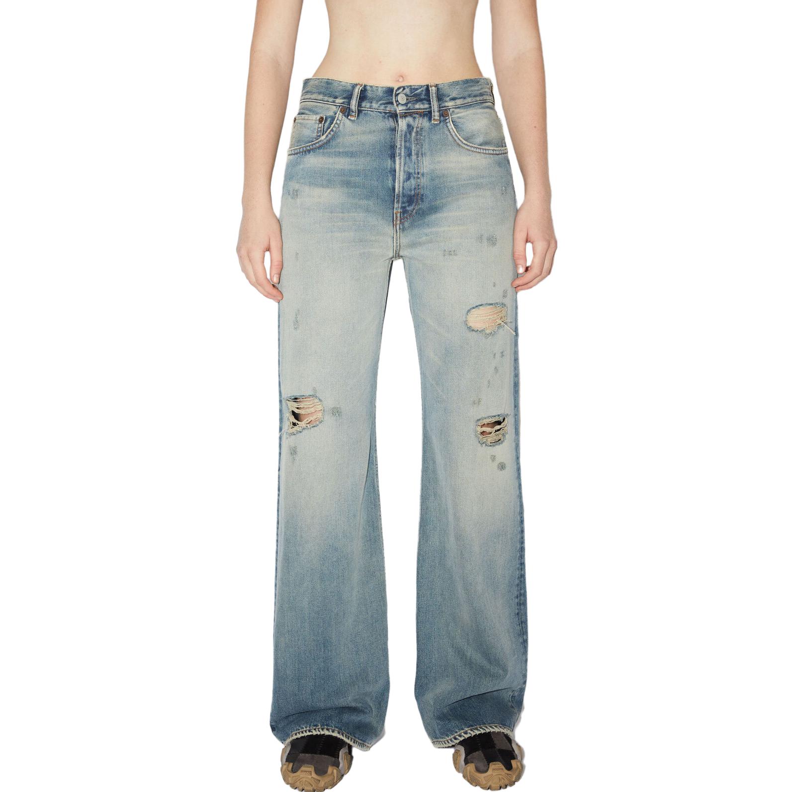 (Women) Acne Studios FW23  Distressed Loose Fit Wide-Leg Jeans Blue Denim. A00383-863 圖 3