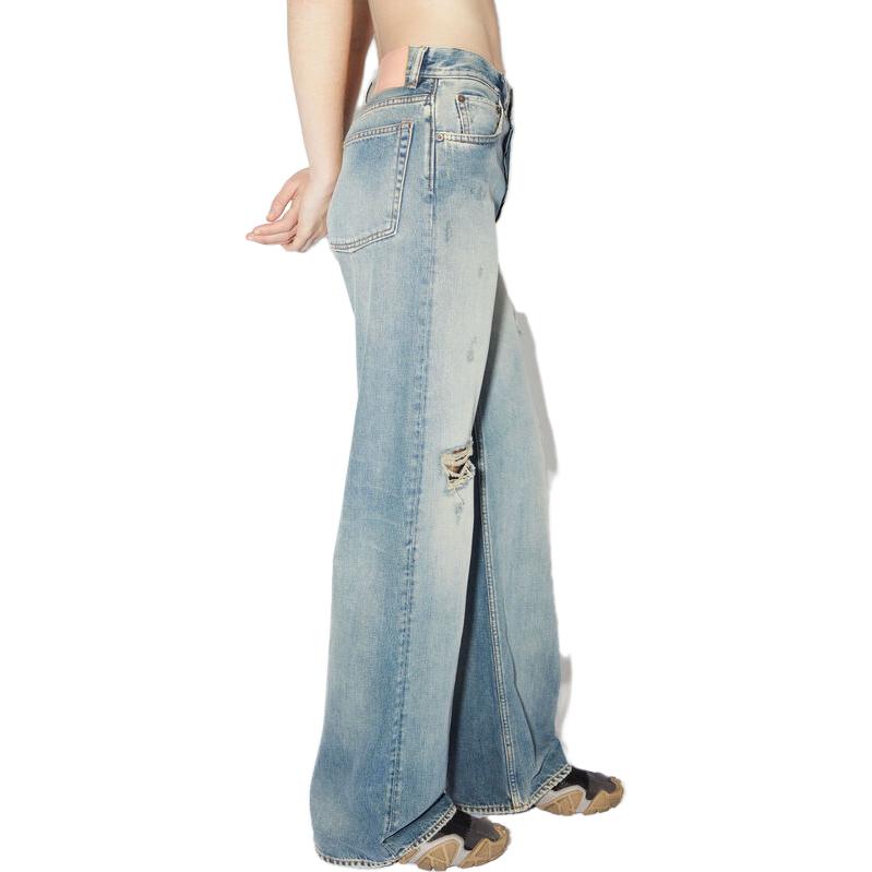 (Women) Acne Studios FW23  Distressed Loose Fit Wide-Leg Jeans Blue Denim. A00383-863 圖 5