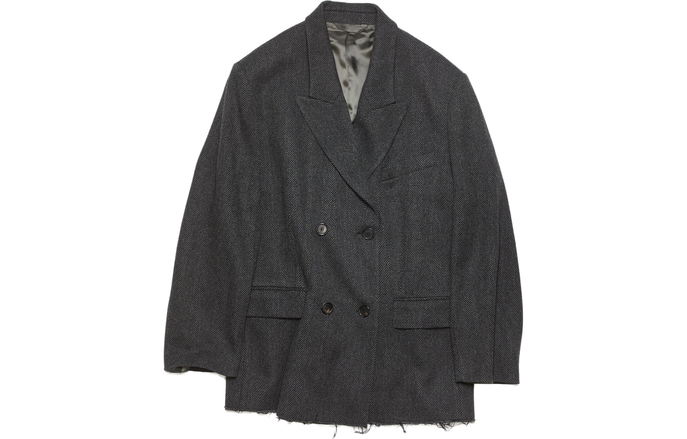 (Women) Acne Studios FW23  Double-Breasted Coat with Pocket Design Gray Black A90557-AMA