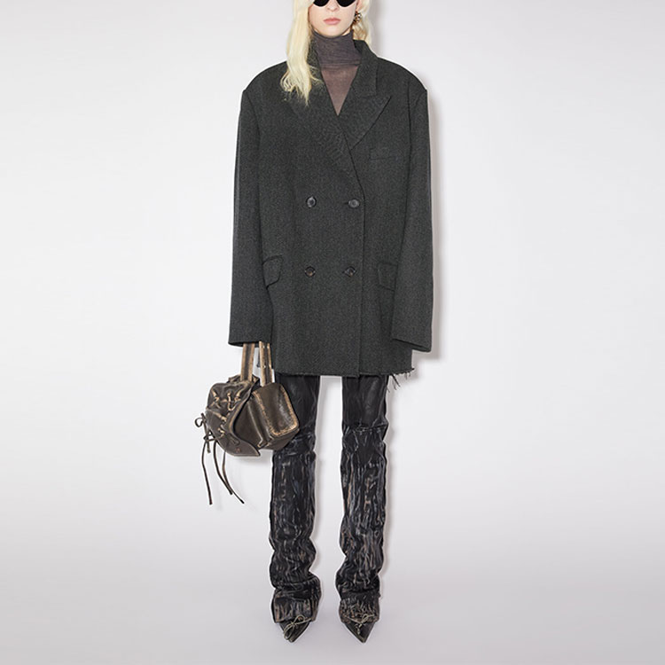 Lookbook (Women) Acne Studios FW23  Double-Breasted Coat with Pocket Design Gray Black A90557-AMA