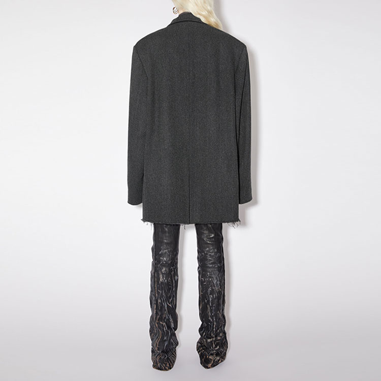 Shop (Women) Acne Studios FW23  Double-Breasted Coat with Pocket Design Gray Black A90557-AMA