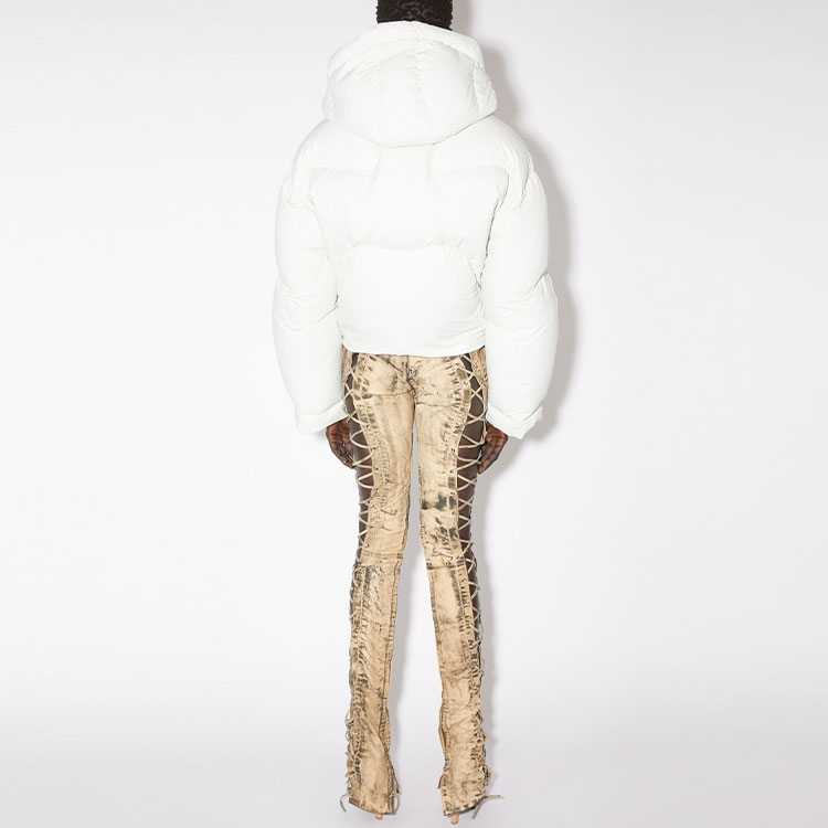 Shop (Women) Acne Studios FW23  Embroidered Logo Down Puffer Jacket Off-White. A90550-BHU