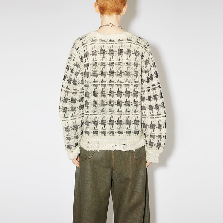 Shop (W) Acne Studios 2023秋冬千鸟格针织宽松毛衣 白色. A60462-AYT