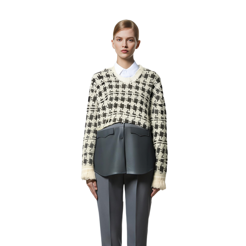 Purchase (W) Acne Studios 2023秋冬千鸟格针织宽松毛衣 白色. A60462-AYT