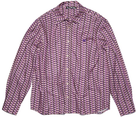 (Women) Acne Studios FW23 Long-Sleeve Cotton Shirt with Smiley Face Print - Purple/Pink CB0050BA4 Buy (Women) Acne Studios FW23 Long-Sleeve Cotton Shirt with Smiley Face Print - Purple/Pink CB0050BA4