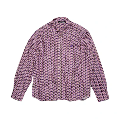 (Women) Acne Studios FW23 Long-Sleeve Cotton Shirt with Smiley Face Print - Purple/Pink CB0050BA4