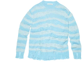 (Women) Acne Studios FW23 Striped Cut-Out Knit Sweater Sky Blue. A60399-DGE (Women) Acne Studios FW23 Striped Cut-Out Knit Sweater Sky Blue. A60399-DGE